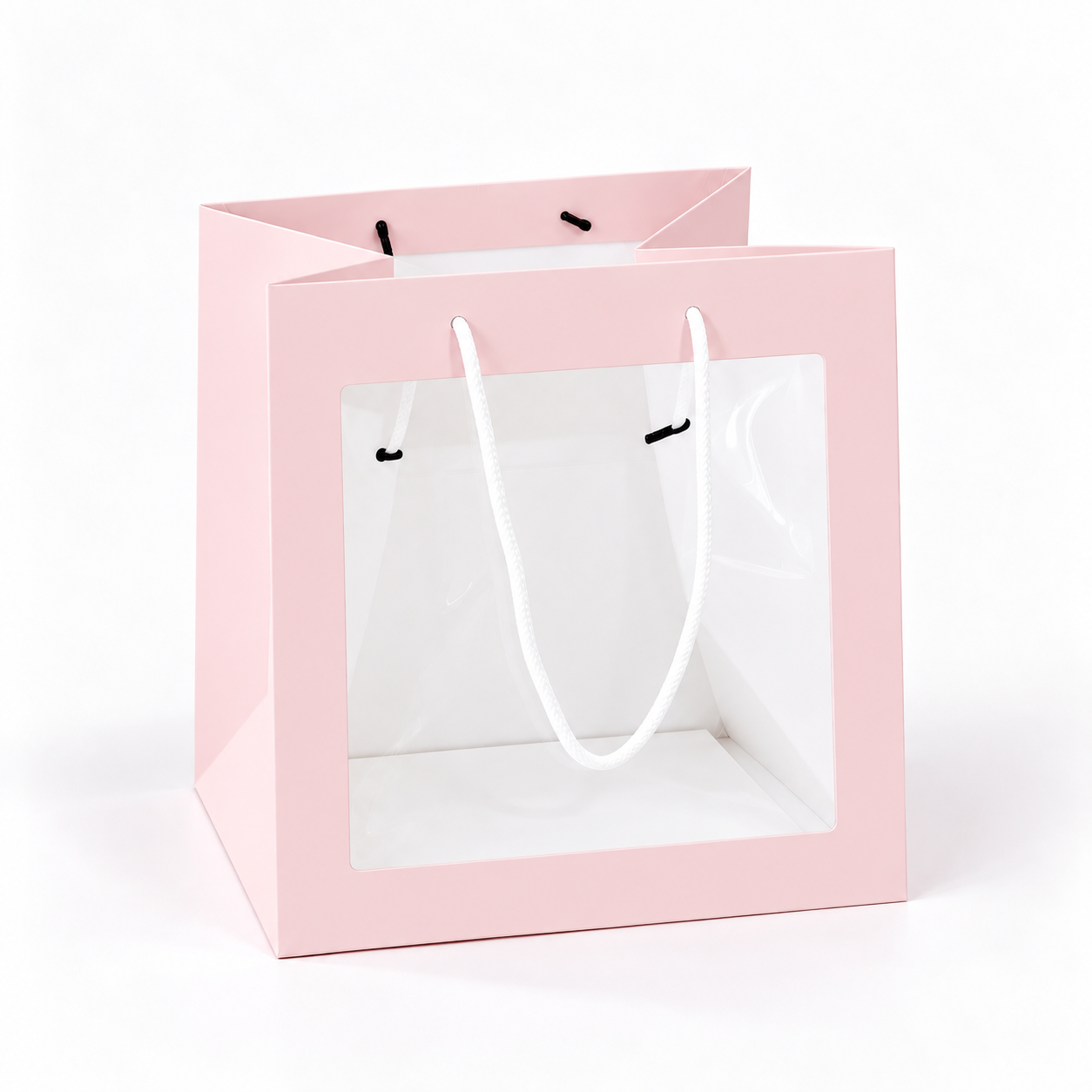 TR-WINDOW-313131-PINK Torba na kwiaty z okienkiem | 10 szt. | 31x31x31 cm | prostokątna | różowa - obrazek 1